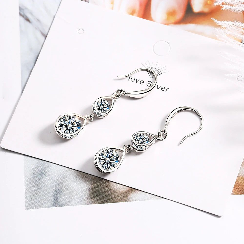 925 Sterling Silver Double Crystal Drop Earrings