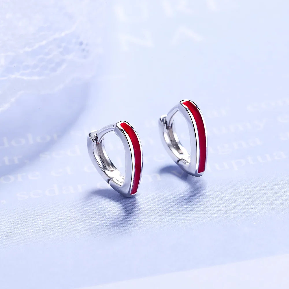 925 Sterling Silver Red-Edge Heart Hoop Earrings