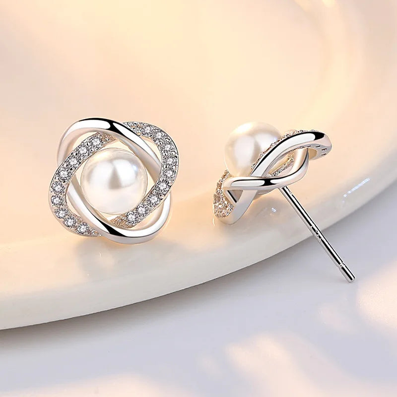 925 Sterling Silver Pearl Cross Stud Earrings