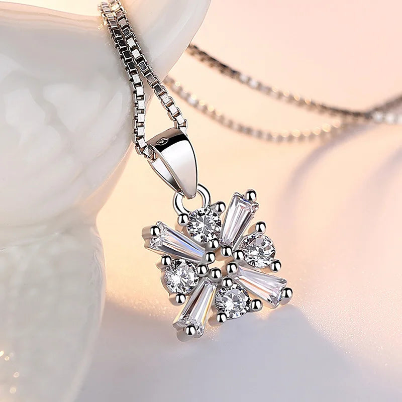 S925 Sterling Square Crystal Pendant Necklace