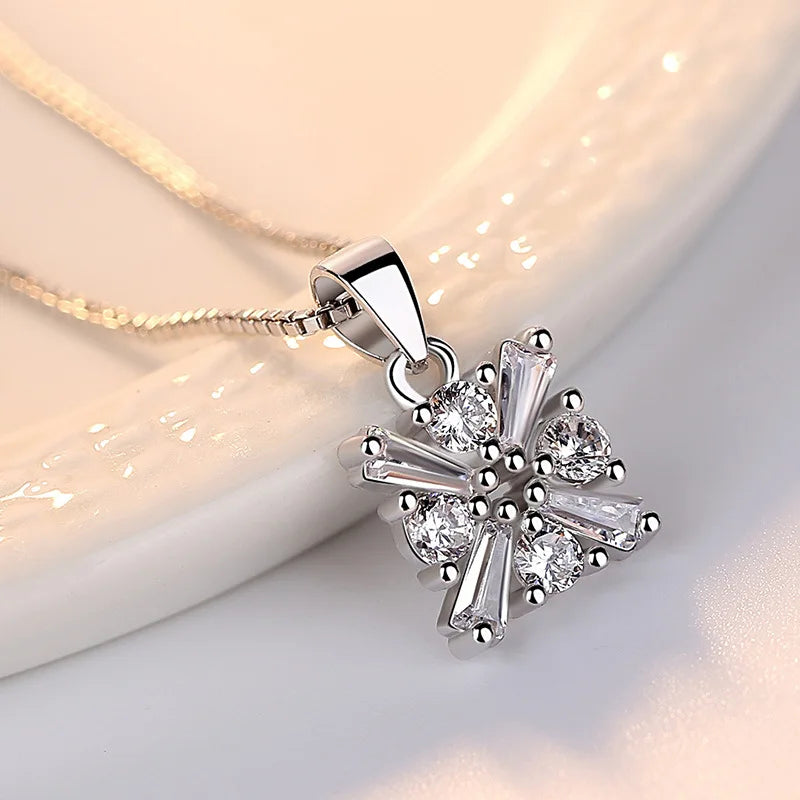 S925 Sterling Square Crystal Pendant Necklace