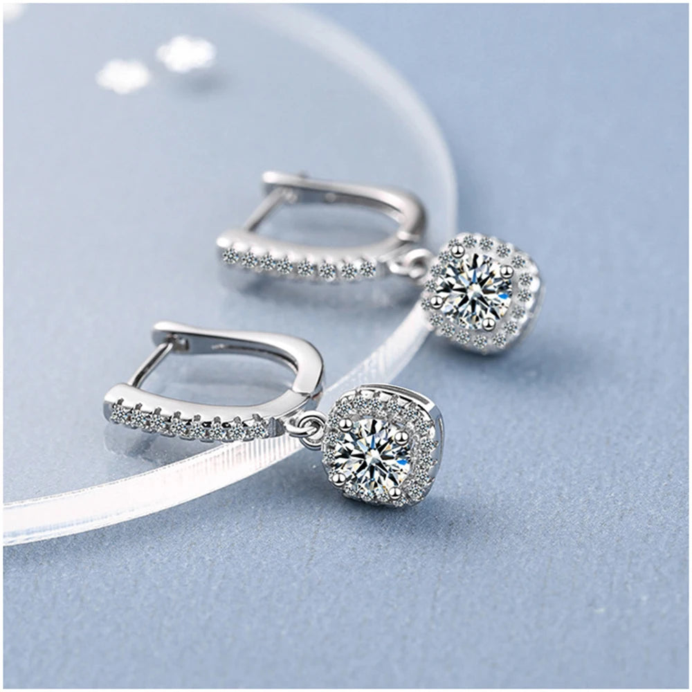 925 Sterling Silver Square Crystal Drop Earrings