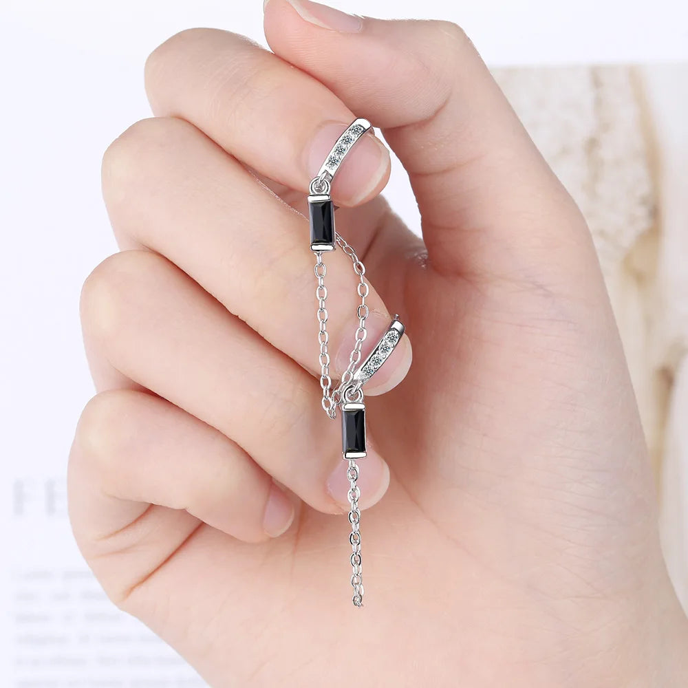 925 Sterling Silver Geometric Crystal Drop Earrings