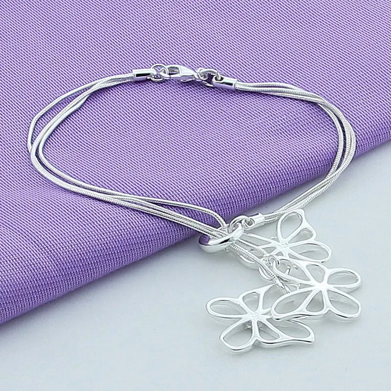 925 Sterling Silver Butterfly Snake Bone Bracelet