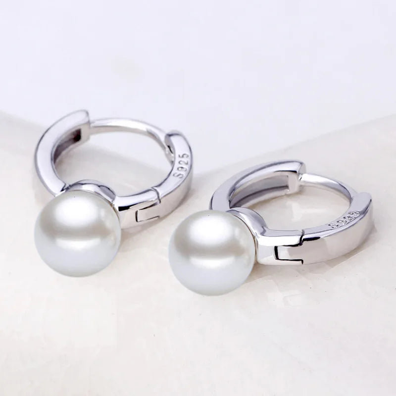 925 Sterling Silver Freshwater Pearl Hoop Earrings