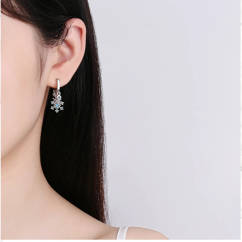 Sterling Silver Snowflake Crystal Drop Earrings