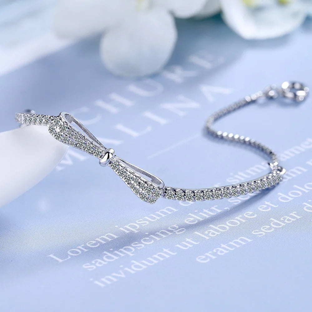 S925 Luxury Zircon Bow Chain Link Bracelet