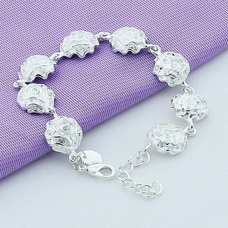 925 Sterling Silver Rose Flower Bracelet for Women