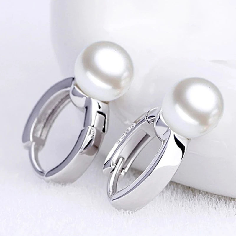 925 Sterling Silver Freshwater Pearl Hoop Earrings