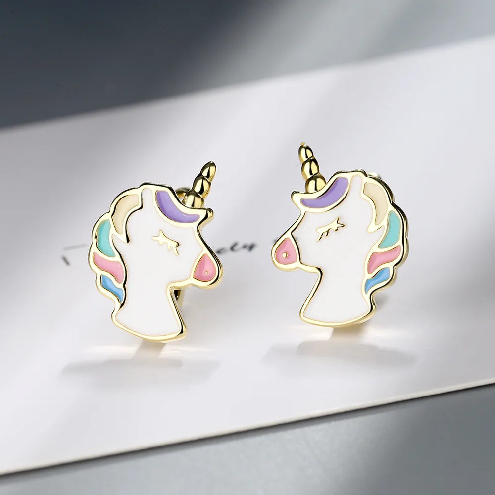 925 Sterling Silver Unicorn Hoop Earrings