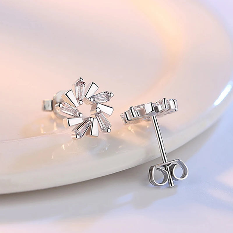 925 Sterling Silver Crystal Round Stud Earrings