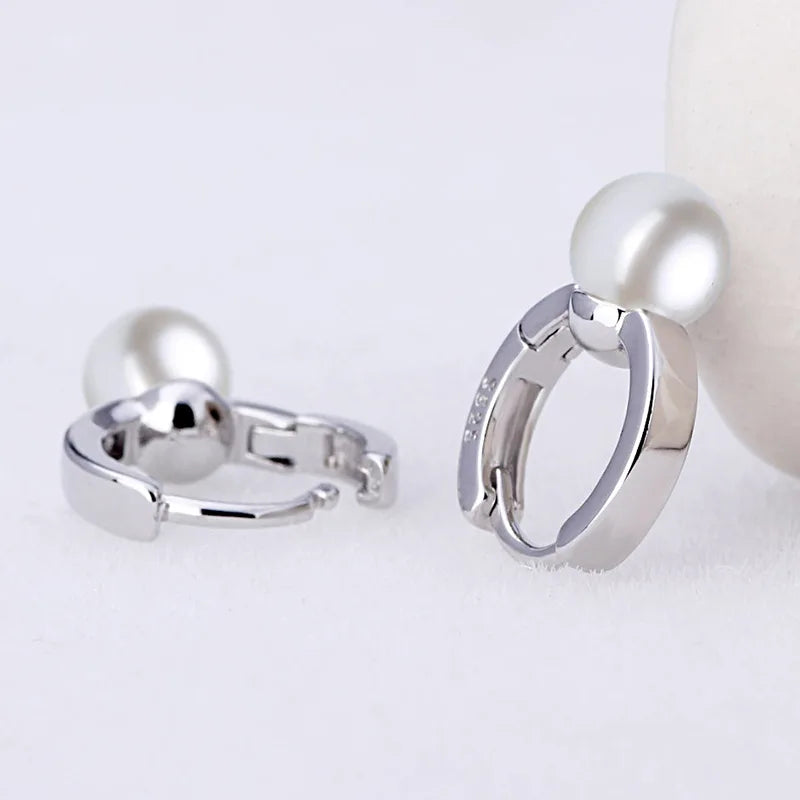 925 Sterling Silver Freshwater Pearl Hoop Earrings