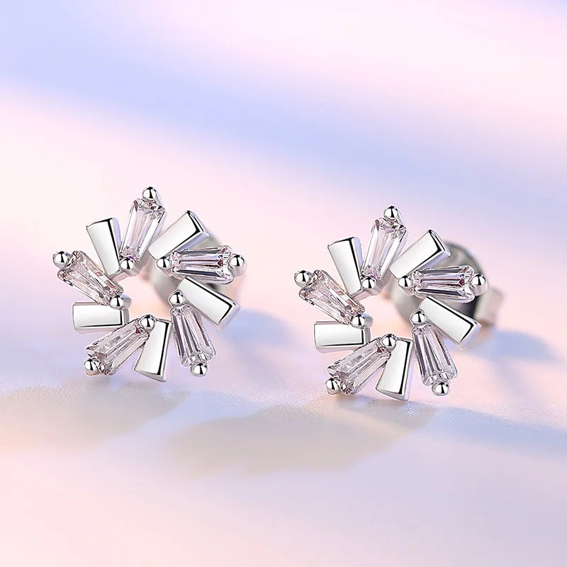 925 Sterling Silver Crystal Round Stud Earrings