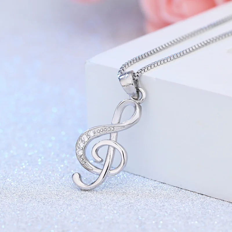 S925 Silver Musical Note Pendant Necklace