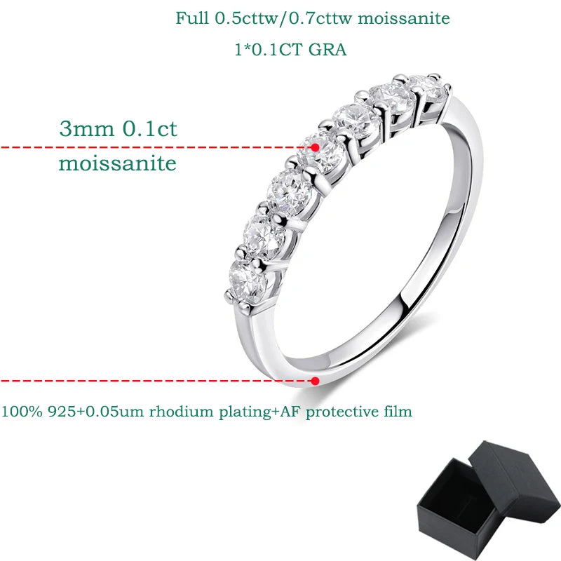 0.7CT Moissanite Wedding Band, Stackable Silver Ring