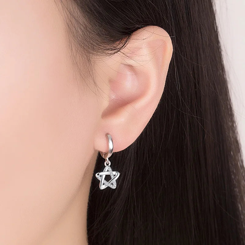 S925 Silver Star Crystal Drop Earrings