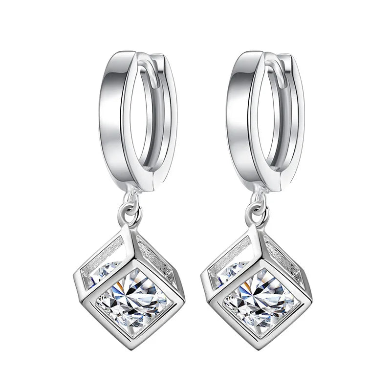 925 Sterling Silver Geometric Crystal Drop Earrings