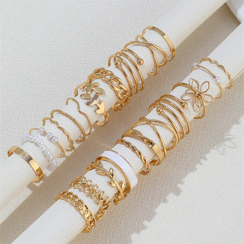 Boho Geometric Knuckle Rings Set with Imitation Pearls