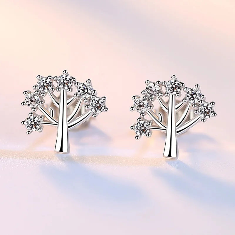 Sterling Silver Tree Crystal Zircon Earrings