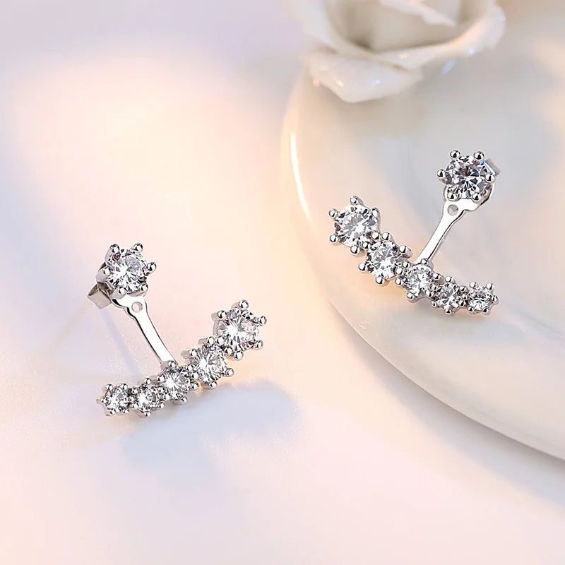 Sterling Silver Multi-Crystal Zircon Stud Earrings