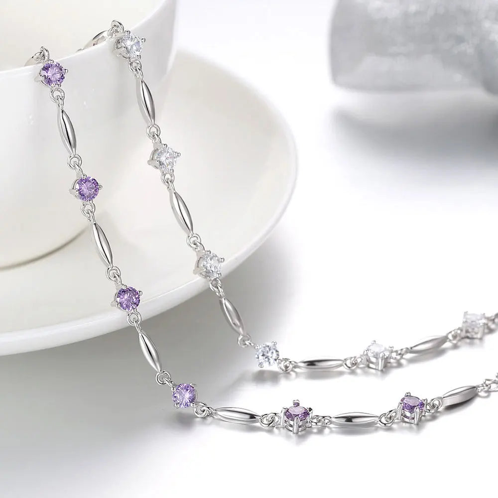 Sterling Silver Amethyst Zircon Bracelet for Women