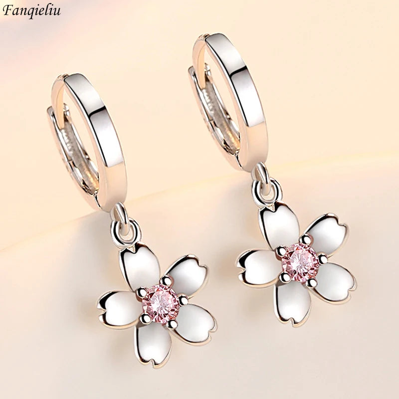 Fanqieliu 925 Silver Needle Crystal Zircon Flower Drop Earrings For Women New Jewelry Fashion FQL23562