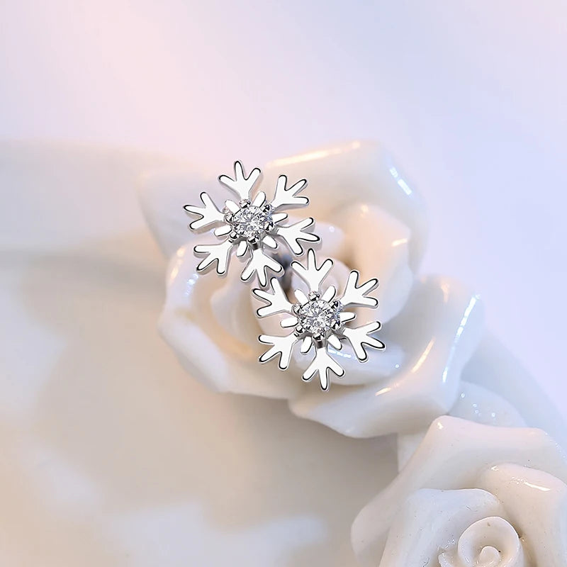 925 Sterling Silver Snowflake Stud Earrings