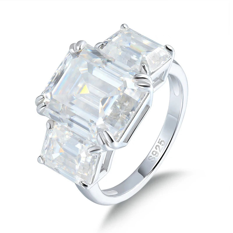 12CT Emerald-Cut Moissanite Engagement Ring