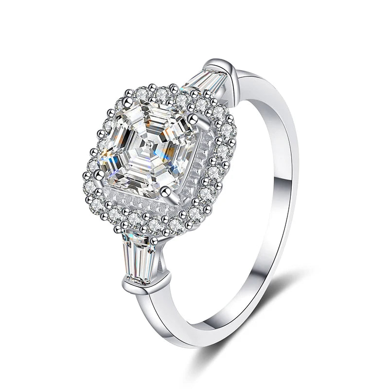 2CT Asscher Cut Moissanite Bridal Ring White Gold-Plated