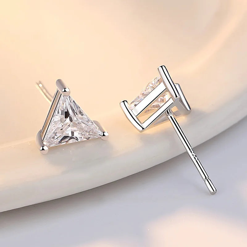 925 Sterling Silver Triangle Crystal Stud Earrings