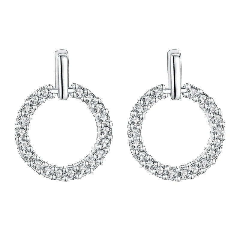 Sterling Silver Round Crystal Zircon Earrings