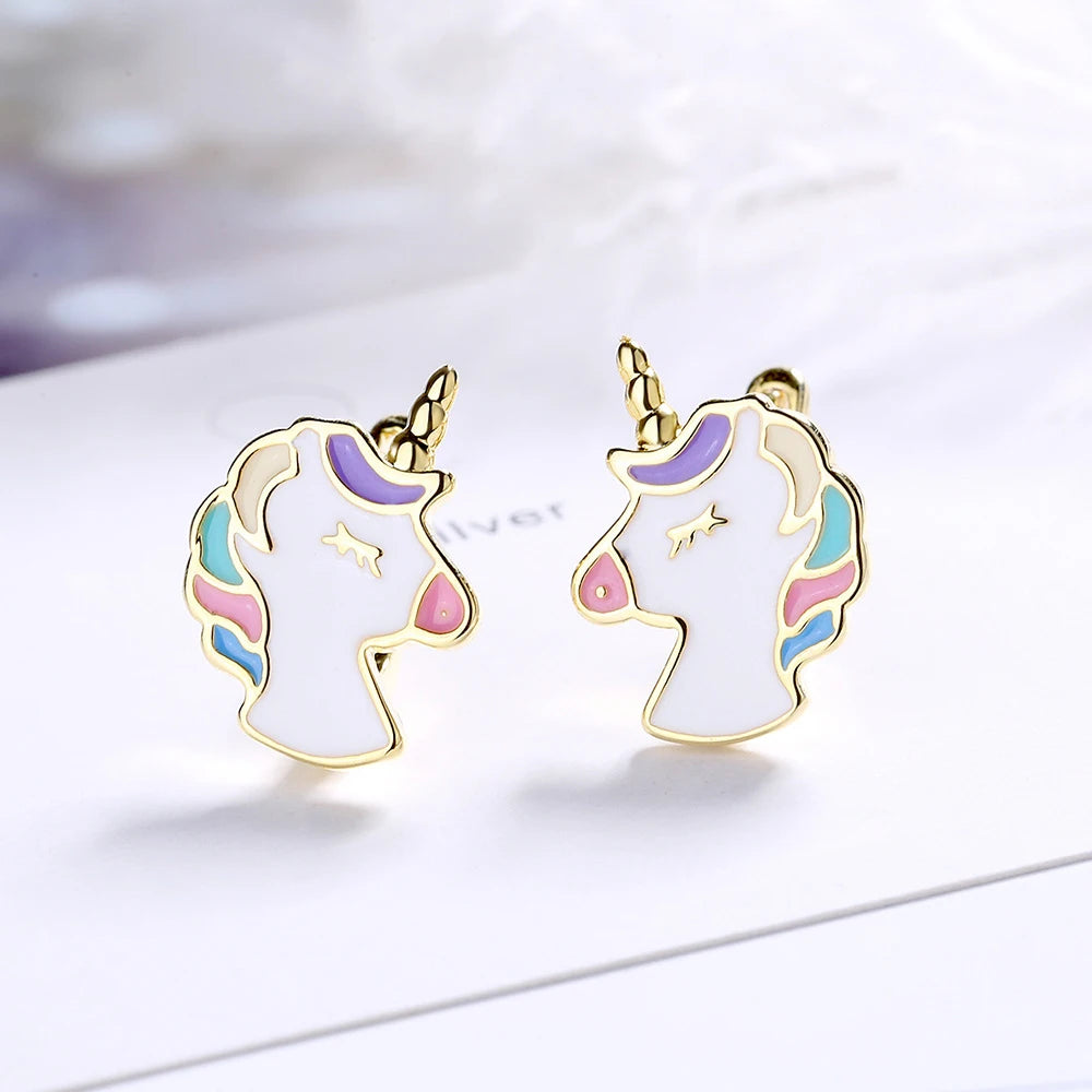 925 Sterling Silver Unicorn Hoop Earrings