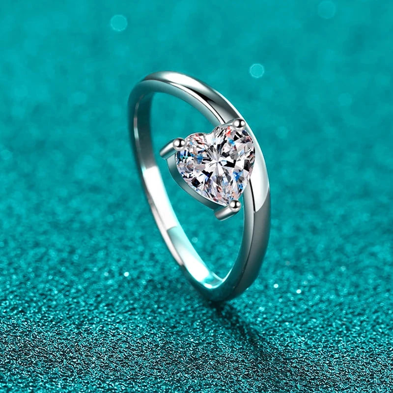 1CT Heart Cut Solitaire Moissanite Ring in Sterling Silver