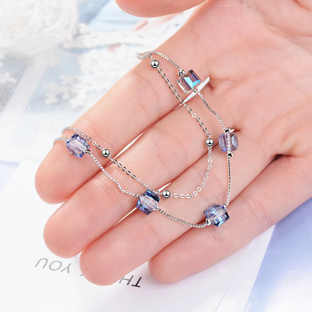 S925 Double-Layer Square Crystal Chain Bracelet