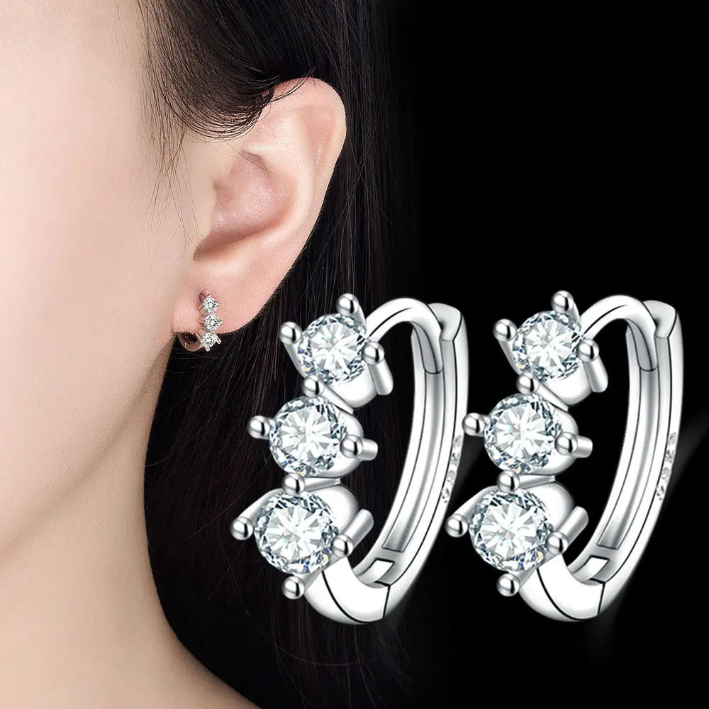 925 Sterling Silver Crystal Zircon Hoop Earrings