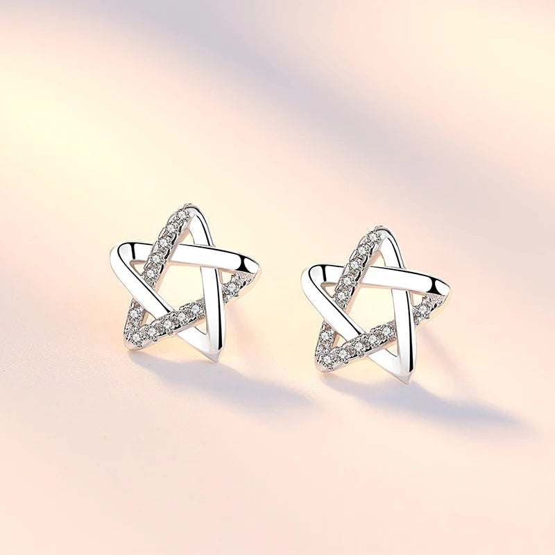 Sterling Silver Star Crystal Stud Earrings