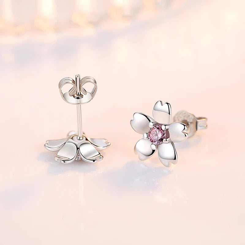 925 Sterling Silver Crystal Flower Stud Earrings