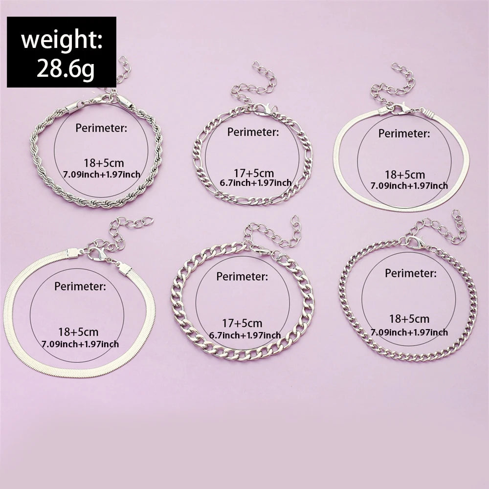 6-Piece Punk Twist & Hollow Chain Bracelet Set