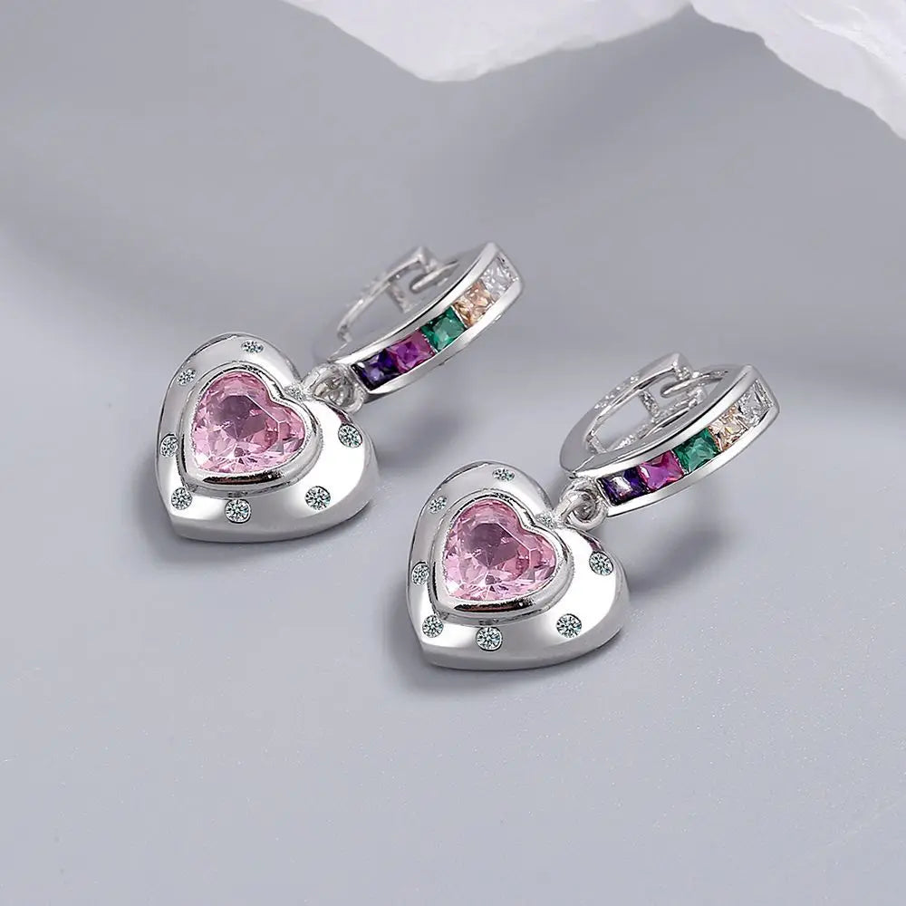 925 Silver Heart Crystal Drop Earrings