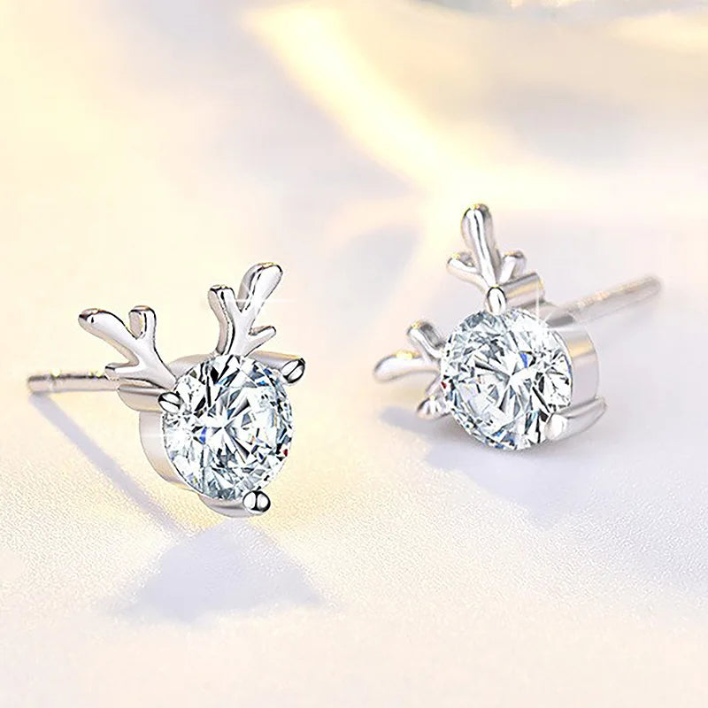 925 Sterling Silver Crystal Antler Stud Earrings