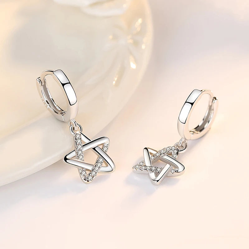 925 Sterling Silver Star Crystal Drop Earrings