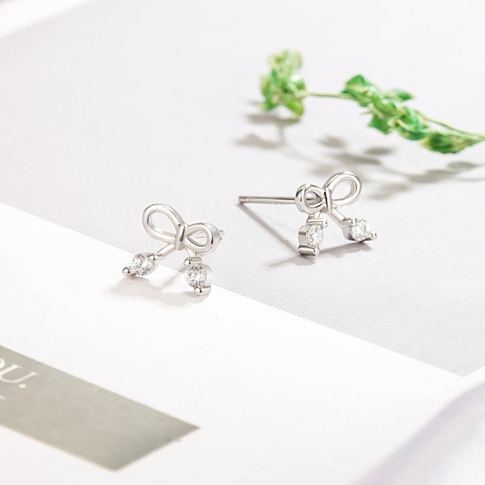 Sterling Silver Bow Crystal Stud Earrings