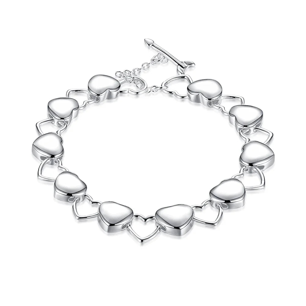 925 Sterling Silver Heart Link Bracelet for Women