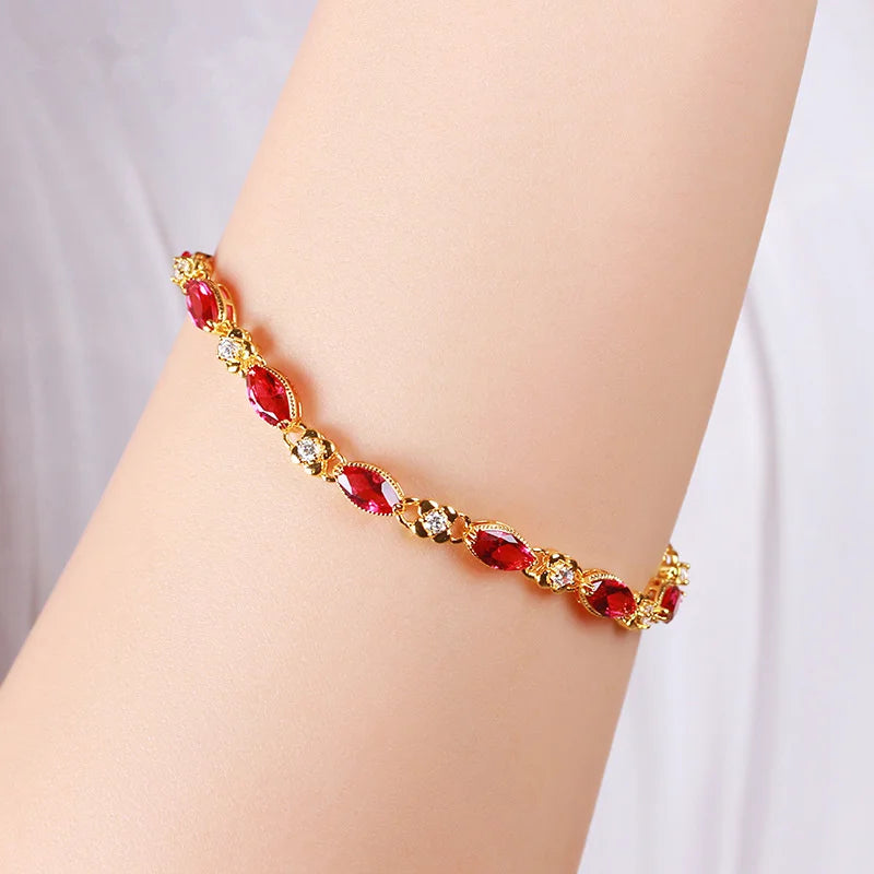 24k Gold Plated Ruby Bracelet for Women