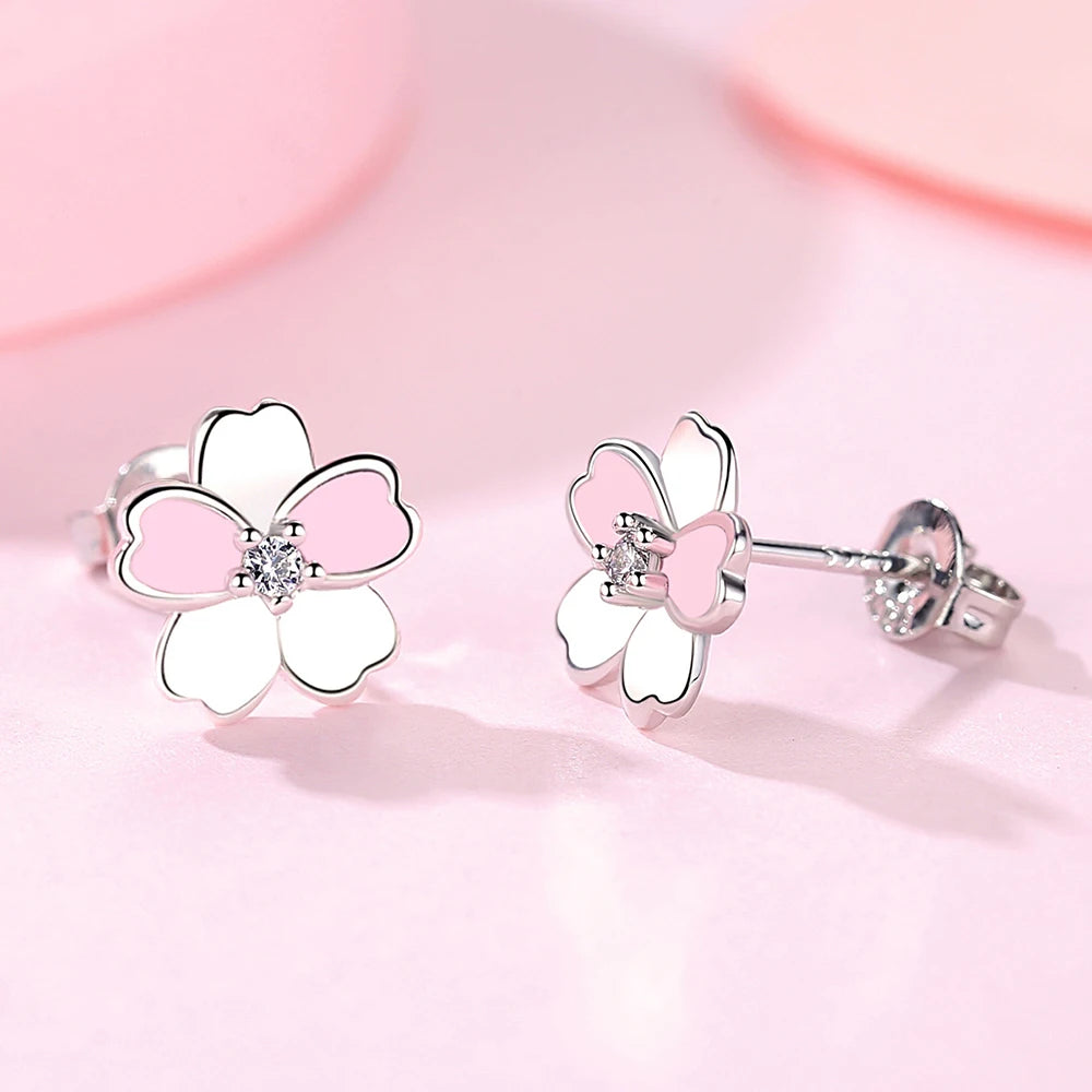 925 Sterling Silver Crystal Flower Stud Earrings