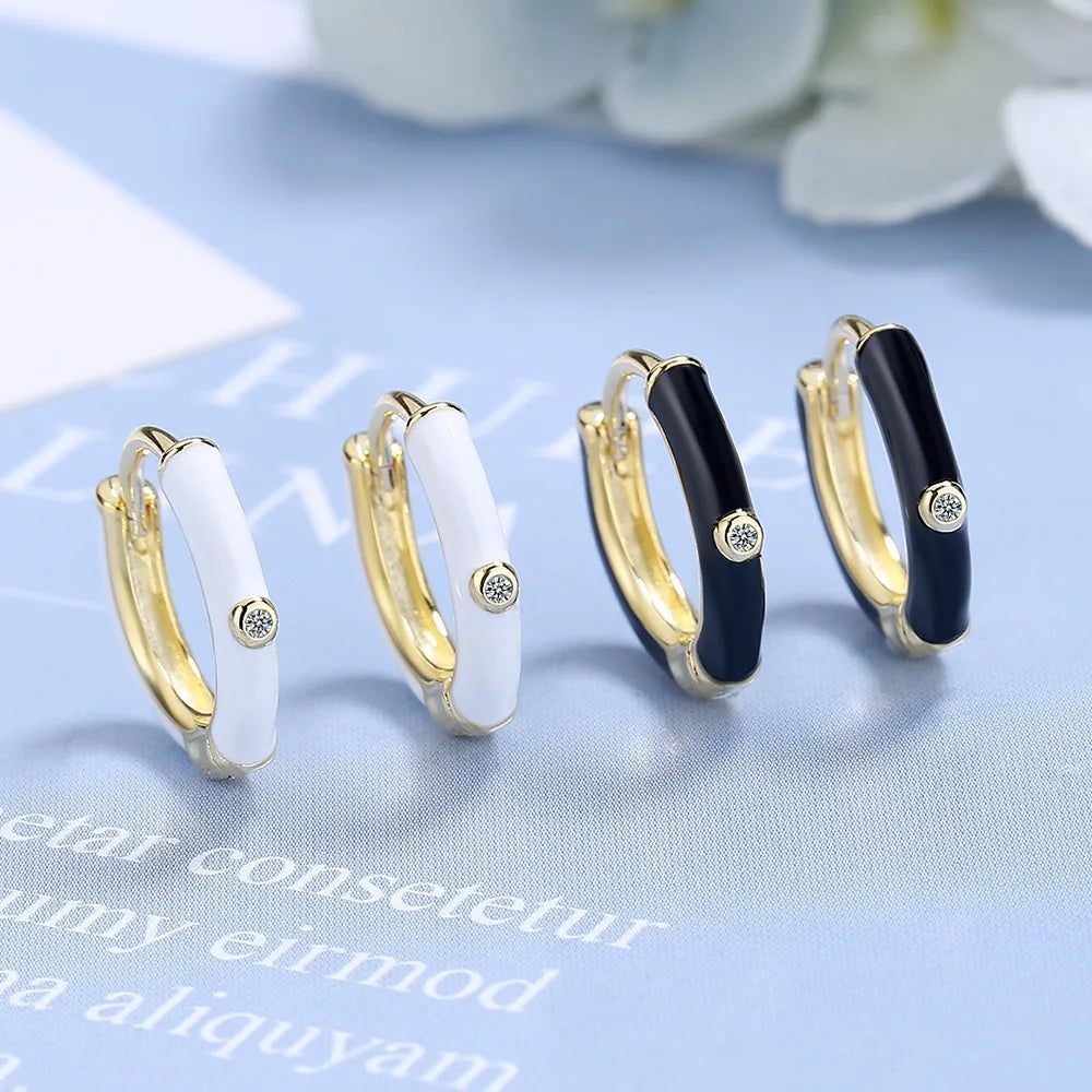 Sterling Silver Black Zircon Hoop Earrings