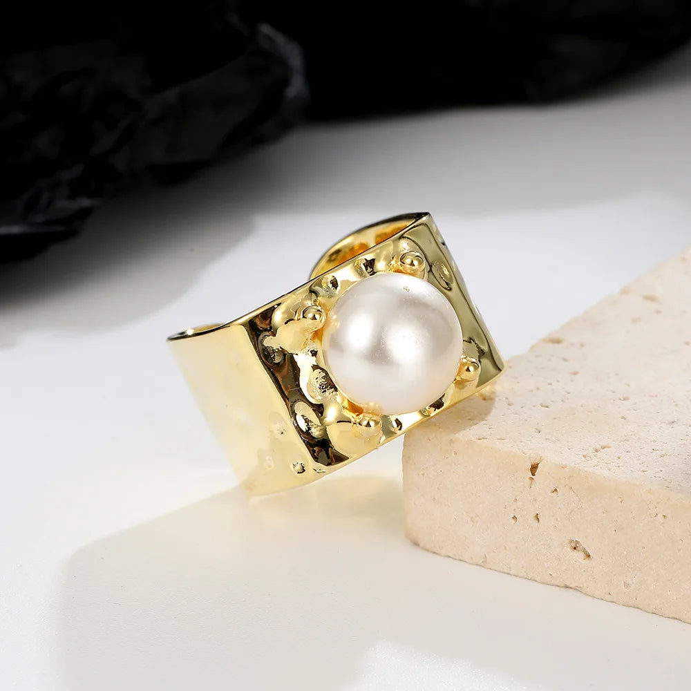 Adjustable Freshwater Pearl Wide Square Ring