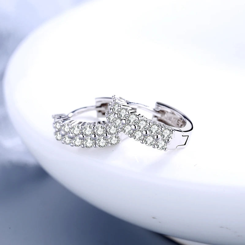 925 Sterling Silver Double Row Crystal Hoop Earrings