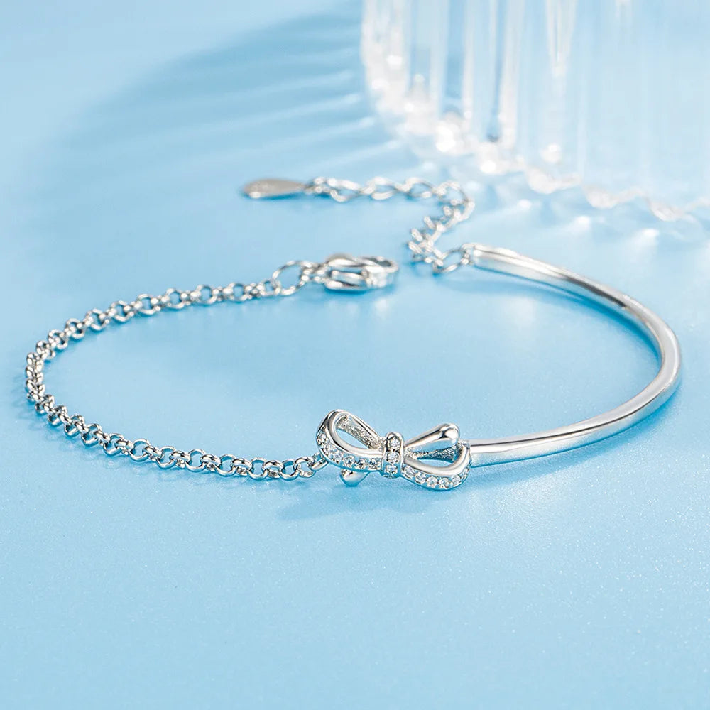 Sterling Silver Bow Design Diamond Bracelet