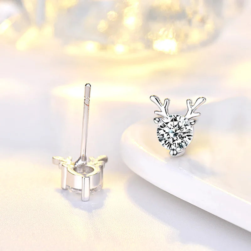 925 Sterling Silver Crystal Antler Stud Earrings